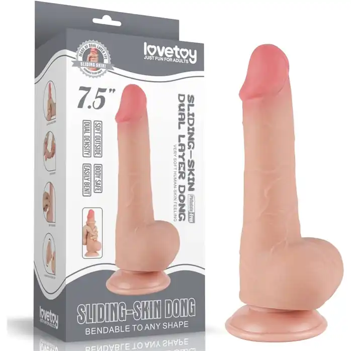 Телесный фаллоимитатор 7.5 Sliding Skin Dual Layer Dong на присоске - 19,5 см