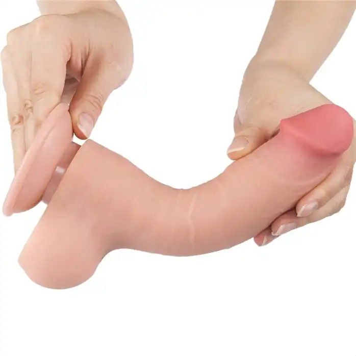 Телесный фаллоимитатор 8 Sliding Skin Dual Layer Dong на присоске - 20 см. Фотография 4.