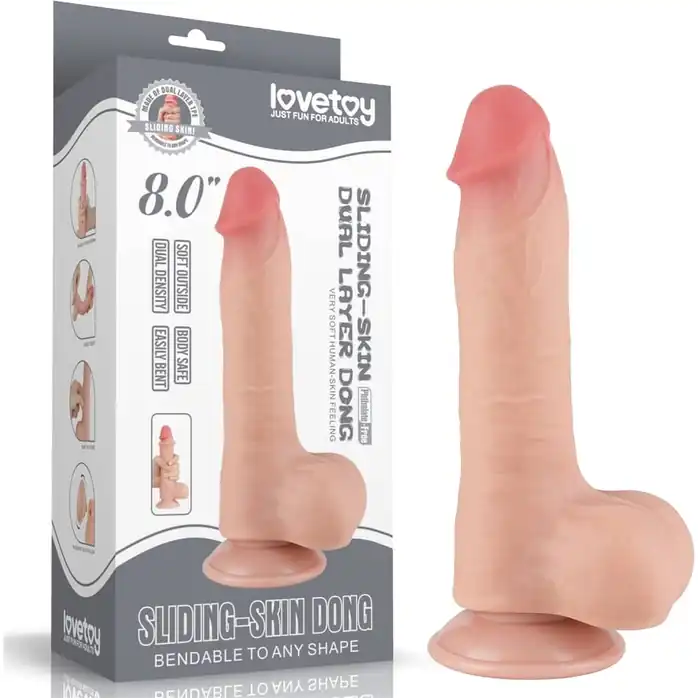 Телесный фаллоимитатор 8 Sliding Skin Dual Layer Dong на присоске - 20 см