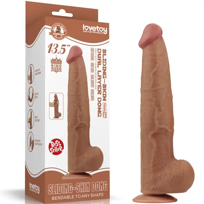 Коричневый фаллоимитатор 13.5 King Sized Sliding Skin Dual Layer Dong - 34 см