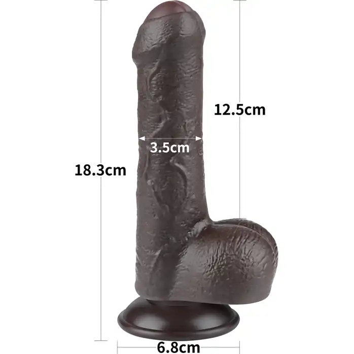 Коричневый фаллоимитатор 7 Sliding Skin Dual Layer Dong на присоске - 18,3 см. Фотография 3.