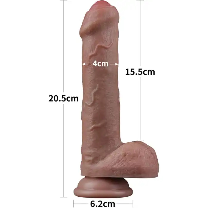 Коричневый фаллоимитатор 8 Dual Layered Silicone - 20,5 см. Фотография 2.