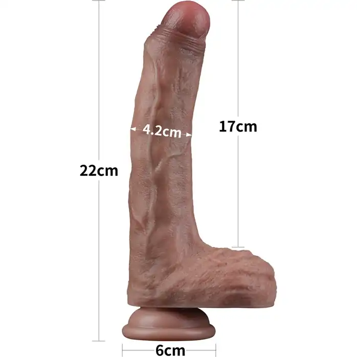 Коричневый фаллоимитатор 8.5 Dual Layered Silicone - 22 см. Фотография 2.