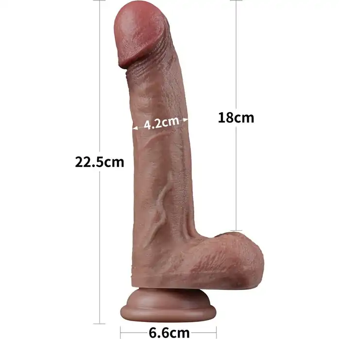 Коричневый фаллоимитатор 9 Dual Layered Silicone - 22,5 см. Фотография 3.