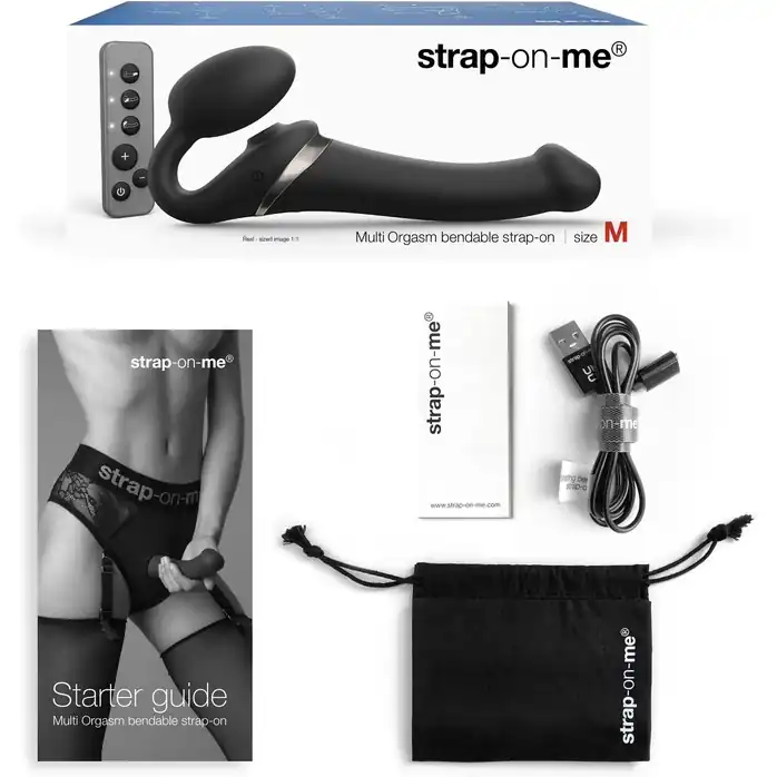 Черный безремневой страпон Multi Orgasm Size M с клиторальной стимуляцией. Фотография 5.