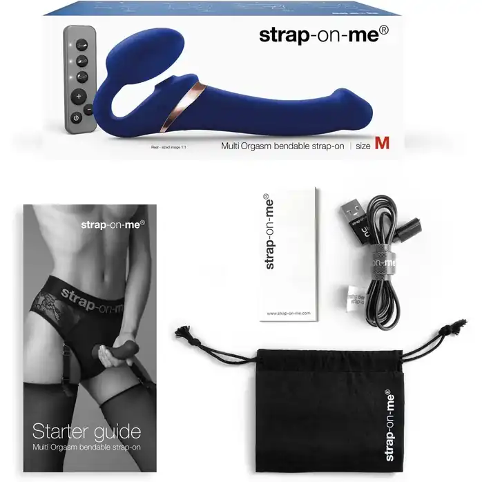 Синий безремневой страпон Multi Orgasm Size M с клиторальной стимуляцией. Фотография 4.