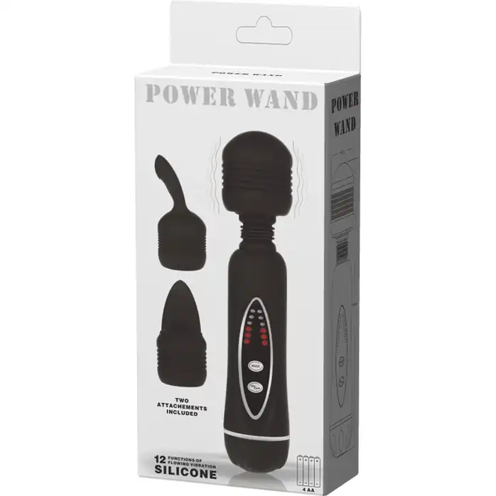 Черный вибромассажер со сменными насадками Power Wand - 20,5 см. Фотография 7.