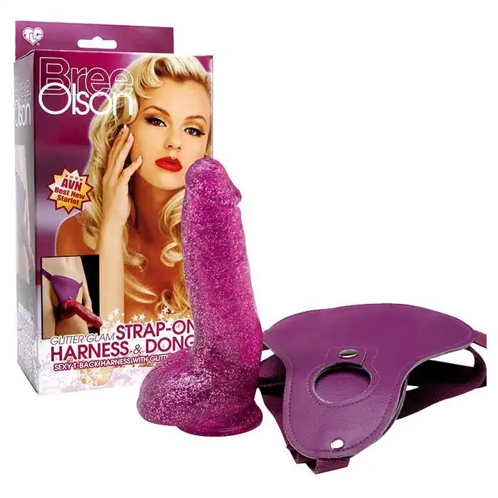 Гламурный страпон с блёстками Bree Olson Glitter Glam Strap-On Harness Dong - 16 см - Bree Olson. Фотография 2.
