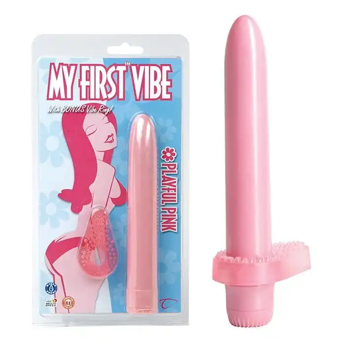 Розовый вибратор с эрекционным кольцом My First Vibe - 17 см - My First. Фотография 2.