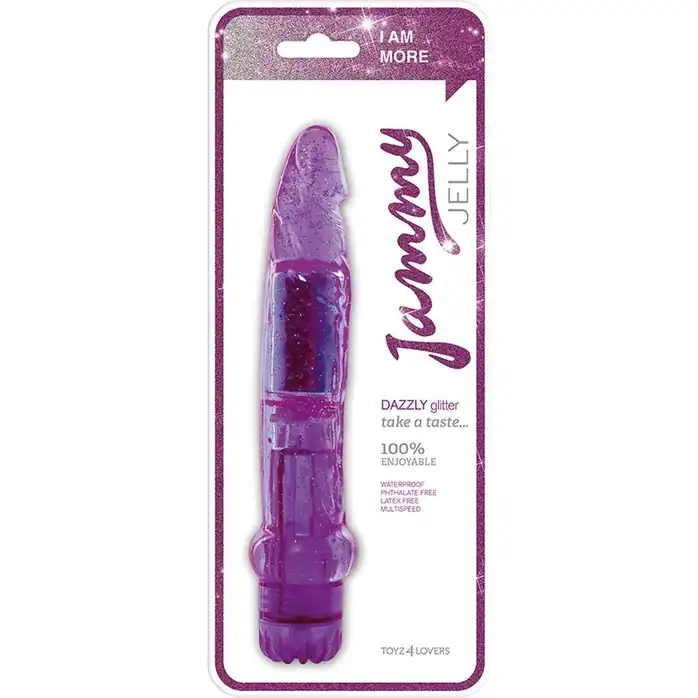 Фиолетовый вибратор-реалистик с блёстками JAMMY JELLY DAZZLY GLITTER- 18,5 см - Jammy Jelly. Фотография 2.