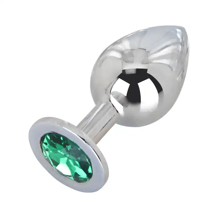 Большой стальной плаг с зеленым кристаллом Green Lime - 9,5 см