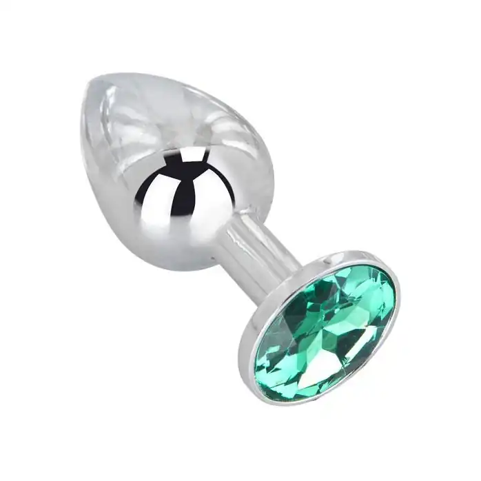 Мини-плаг из стали с зеленым кристаллом Green Lime - 6,5 см