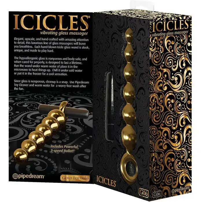 Золотистая анальная виброёлочка из стекла - 18,4 см - Icicles Gold Edition. Фотография 4.
