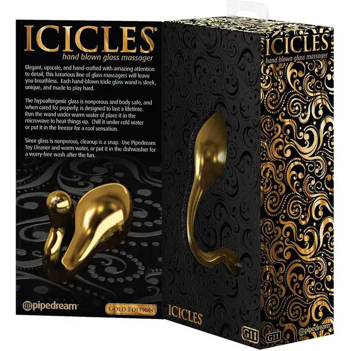 Золотистый анальный стимулятор из стекла - 10,9 см - Icicles Gold Edition. Фотография 2.
