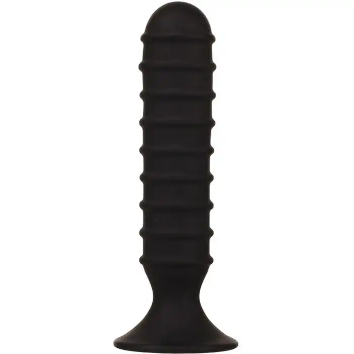 Чёрный ребристый массажер для анальной стимуляции MENZSTUFF RIBBED TORPEDO DONG - 15 см - MenzStuff