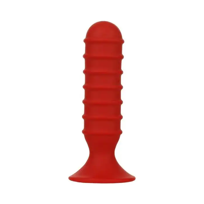 Красный ребристый массажер для анальной стимуляции MENZSTUFF RIBBED TORPEDO PLUG - 13 см - MenzStuff
