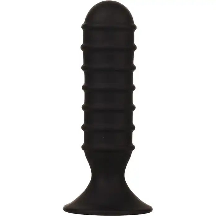 Чёрный силиконовый анальный массажер MENZSTUFF RIBBED TORPEDO DONG - 13 см - MenzStuff