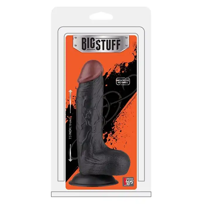 Чёрный фаллоимитатор с коричневой головкой BIGSTUFF 7.5INCH - 19 см - BigStuff. Фотография 2.