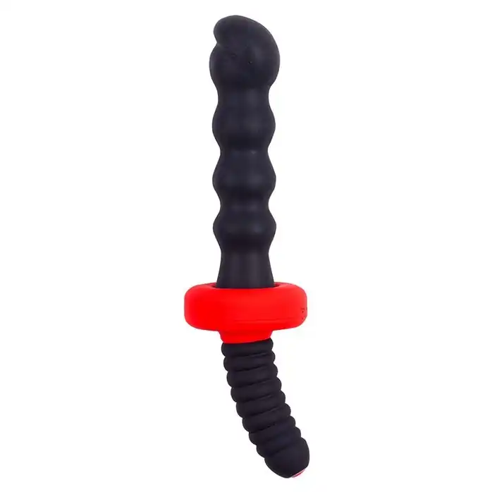Чёрный двусторонний вибромассажер для анальной стимуляции MENZSTUFF ASS DAGGER KNOTTED - 30 см - MenzStuff