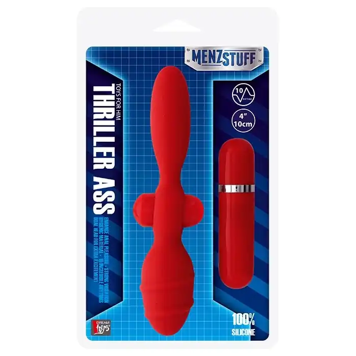 Красный двусторонний вибромассажер для анальной стимуляции MENZSTUFF THRILLER ASS - 20 см - MenzStuff. Фотография 2.