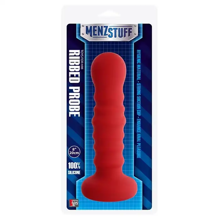 Красная рельефная пробка MENZSTUFF RIBBED PROBE - 21 см - MenzStuff. Фотография 2.