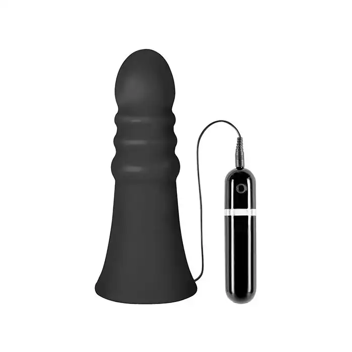 Большой чёрный анальный вибратор MENZSTUFF VIBRATING BUTTCRASHER RIBBED - 20 см - MenzStuff