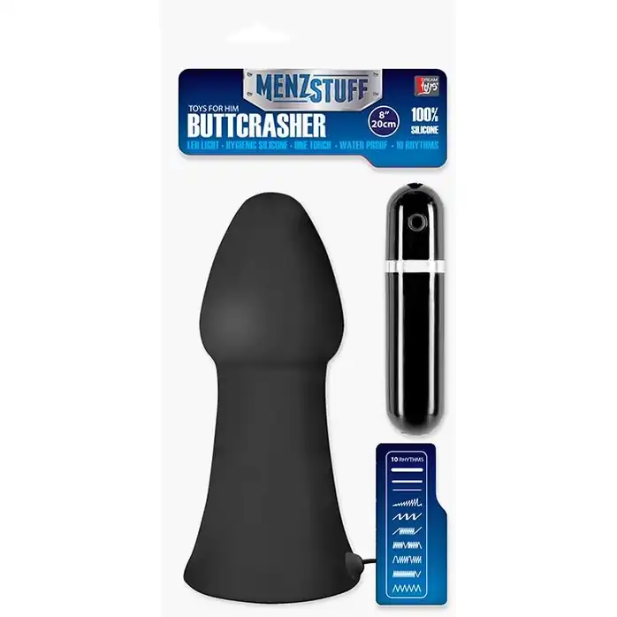 Большая чёрная вибропробка MENZSTUFF VIBRATING BUTTCRASHER CONED - 20 см - MenzStuff. Фотография 2.