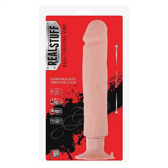 Большой телесный вибратор на присоске REALSTUFF 9INCH VIBRATOR - 23 см - RealStuff. Фотография 2.