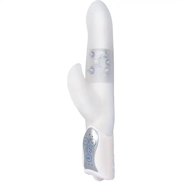 Белый вибратор с клиторальным отростком LAYLA FLORETTE - 25 см - Layla