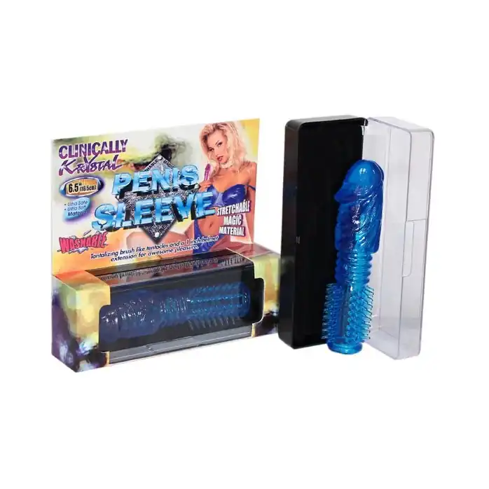 Синяя насадка-ёршик PENIS SLEEVE STRETCHABLE - 16,5 см