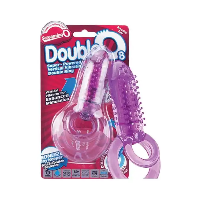 Фиолетовое виброкольцо с подхватом мошонки DOUBLE O 8 PURPLE. Фотография 2.
