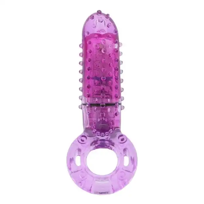 Фиолетовое эрекционное кольцо с вибрацией и пальчиком OYEAH PURPLE