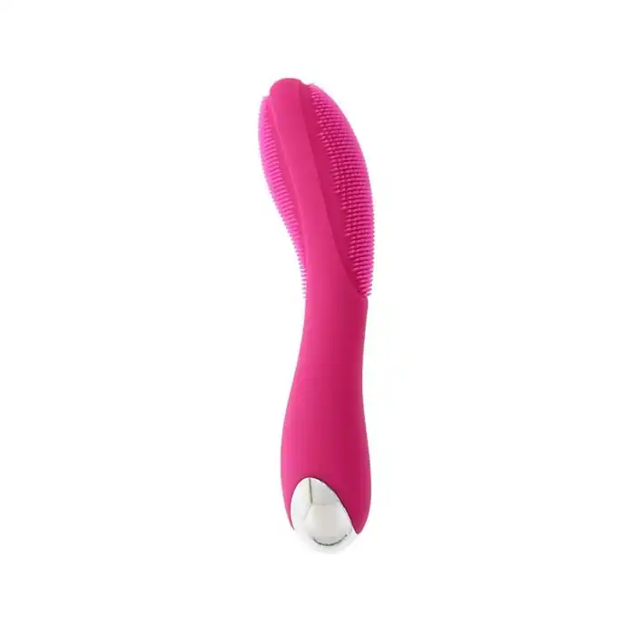 Розовый вибратор с поверхностью-щёточкой OLINA PINK - 17 см