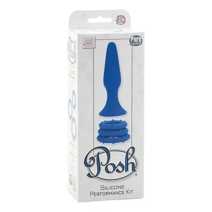 Синий набор Posh Silicone Performance Kits: анальная пробка и 3 эрекционных кольца - Posh. Фотография 2.