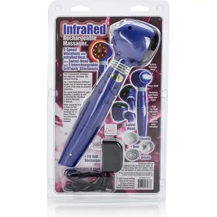 Синий вибромассажёр с 3 сменными насадками Infrared Rechargeable Massager. Фотография 9.