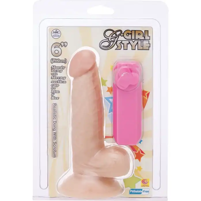 Реалистичный вибромассажёр с присоской и выносным пультом G-GIRL STYLE 6INCH VIBRATING DONG - 15,2 см. Фотография 2.