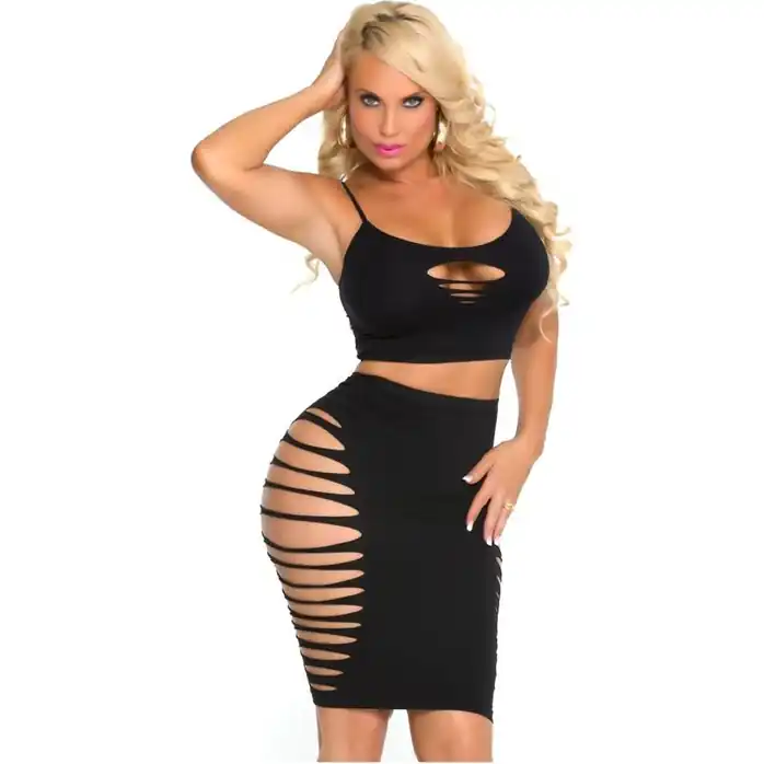 Чувственный комплект UP ALL NIGHT BRALETTE SKIRT SET: топ и юбка с прорезями