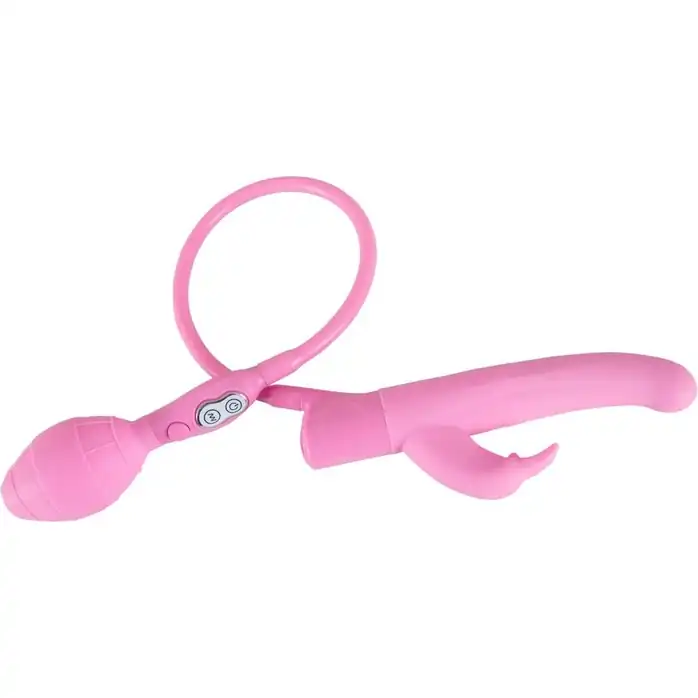 Розовый вибратор с функцией расширения Rosy Bunny - 20 см - Smile