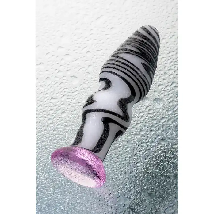 Белая анальная пробка из стекла с чёрными полосами - 12,5 см - Sexus Glass. Фотография 6.