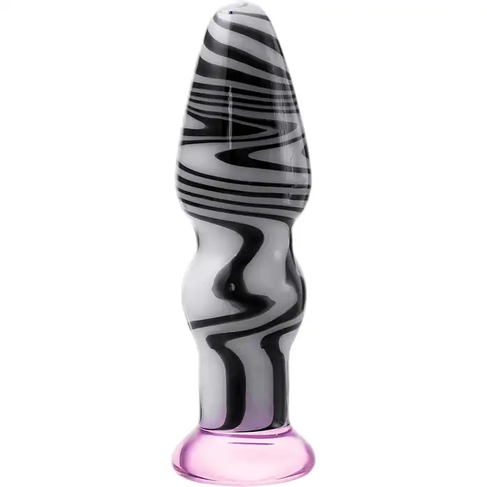Белая анальная пробка из стекла с чёрными полосами - 12,5 см - Sexus Glass