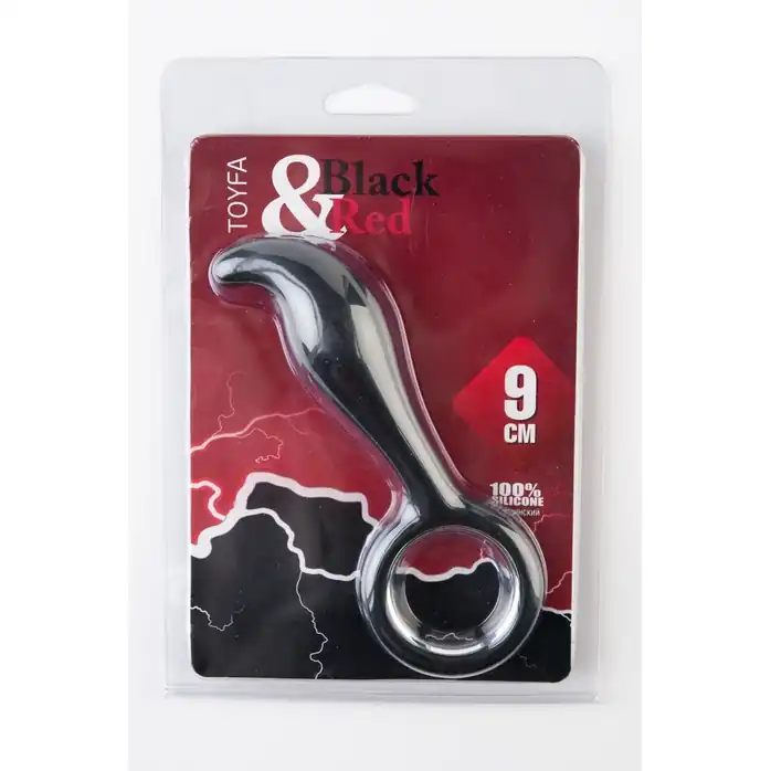 Чёрный анальный стимулятор с ручкой-кольцом - 14 см - Black Red