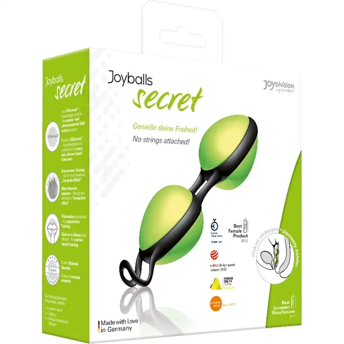 Зелёные вагинальные шарики на чёрной сцепке Joyballs Secret. Фотография 5.