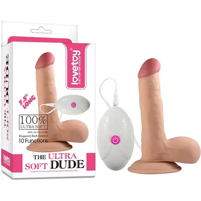 Вибратор-реалистик с выносным пультом The Ultra Soft Dude - 18 см. Фотография 2.