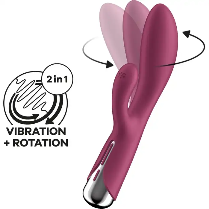Малиновый вибратор-кролик Spinning Rabbit 1 с ротацией - 20 см. Фотография 3.