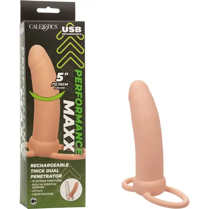 Телесная вибронасадка для двойного проникновения Rechargeable Thick Dual Penetrator - 14 см - Performance Maxx. Фотография 2.