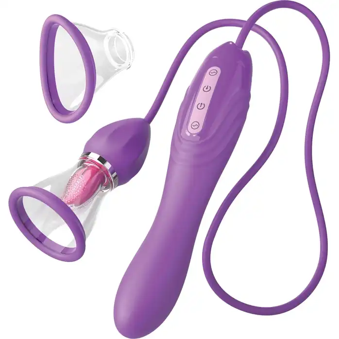 Сиреневый вибростимулятор с помпой и имитатором языка Her Ultimate Pleasure Max - Fantasy For Her