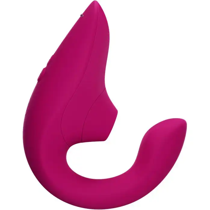 Малиновый вибромассажер для двойной стимуляции Womanizer Blend. Фотография 3.