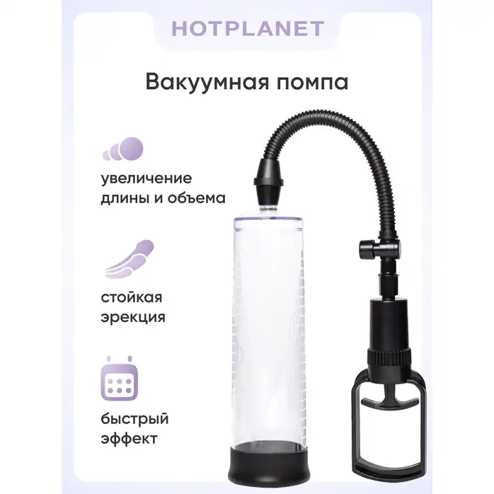 Прозрачная вакуумная помпа для пениса с 3 насадками Intern. Фотография 8.