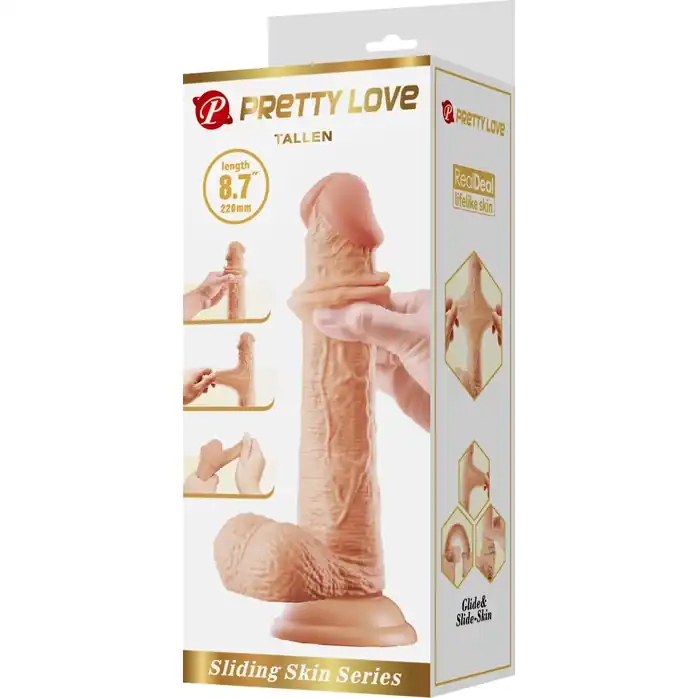 Телесный фаллоимитатор с подвижной кожей Tallen - 22 см - Pretty Love. Фотография 7.