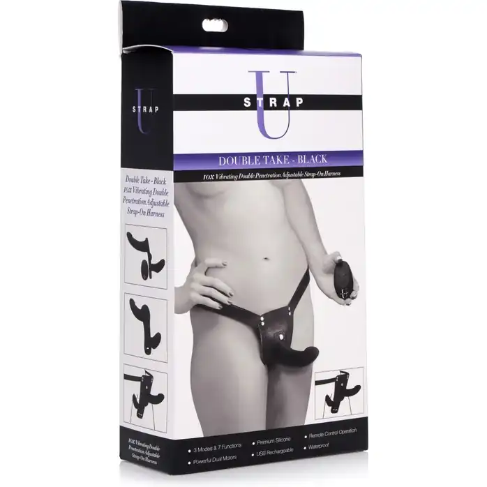 Черный вибрострапон Double Take 10X Double Penetration Vibrating Strap-on Harness. Фотография 5.